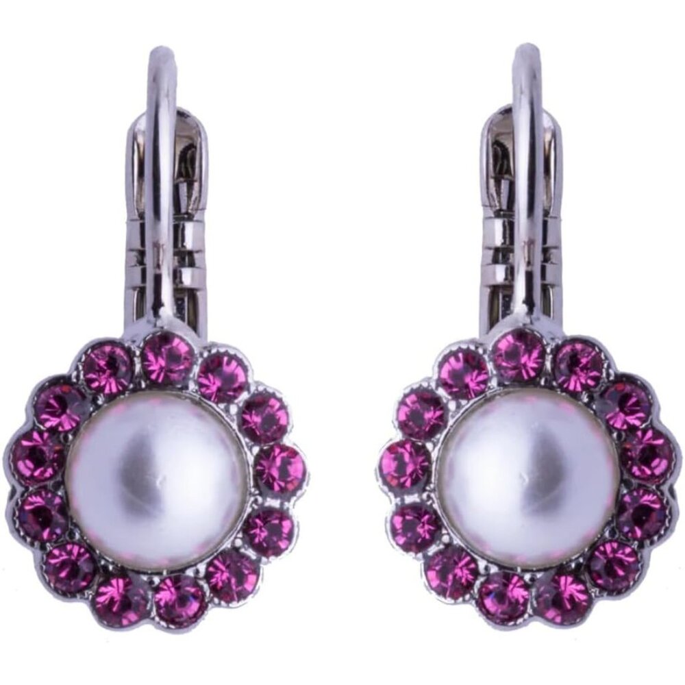 Mariana Pink Crystal and Pearl Flower Drop Earrings